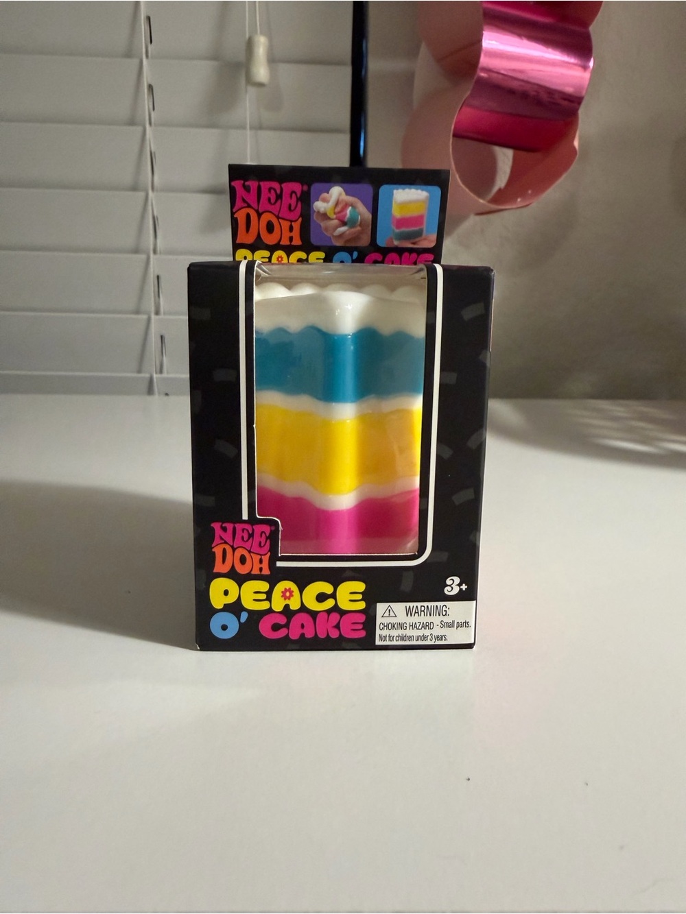 Rare Nee Doh Peace O' Cake Rainbow Squishy Toy - Pink, Yellow, Blue, White